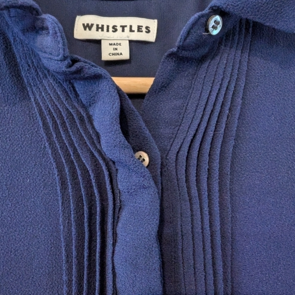 Whistles Pintuck Shirt Dress Navy US 8 Midi Cotton Workwear Quiet Luxury - Picture 6 of 9